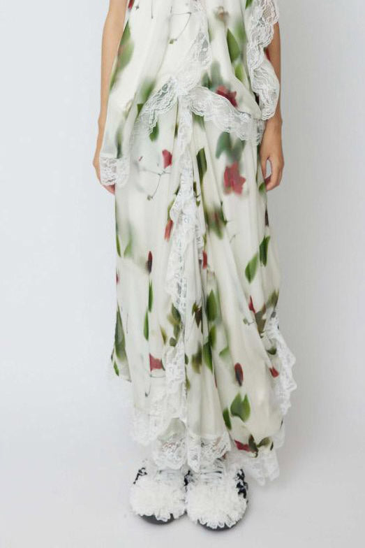 CAROLINE HU rose printed round lace silk long skirt CHSS24SK07RPRT